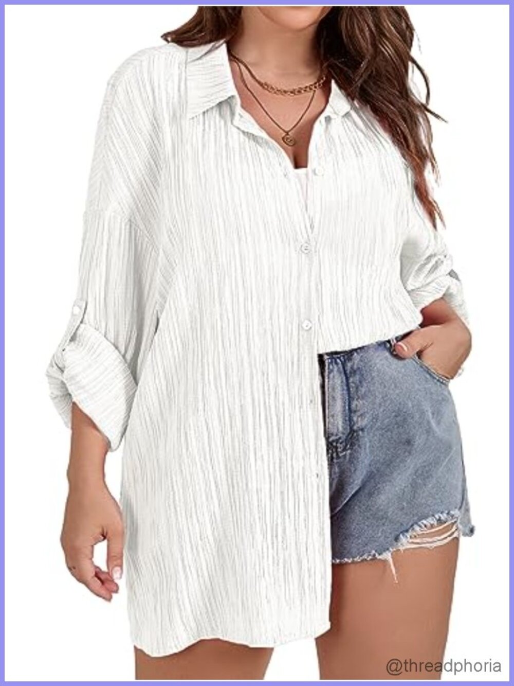 Plus Size Oversized Button Down Shirt Women Long Sleeve Crinkle Textured Blouse